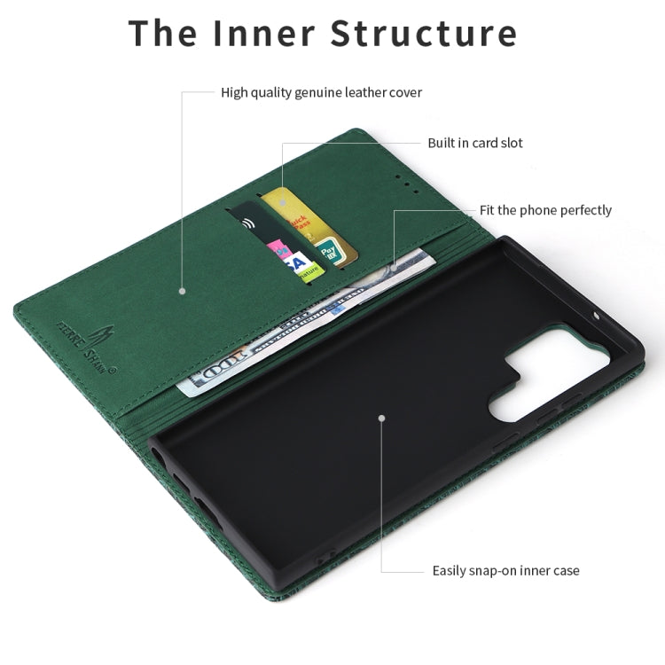 For Samsung Galaxy S23 Ultra 5G Fierre Shann Crocodile Texture Magnetic Genuine Leather Phone Case(Green)