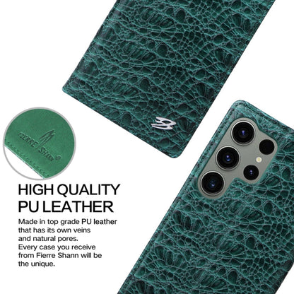 For Samsung Galaxy S23 Ultra 5G Fierre Shann Crocodile Texture Magnetic Genuine Leather Phone Case(Green)