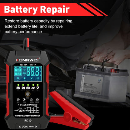KONNWEI RC-10 2 inch Car Battery Charger Battery Pulse Repair Tool, Plug Type:US Plug