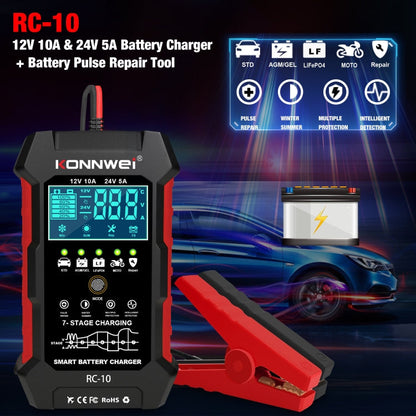 KONNWEI RC-10 Chargeur de batterie de voiture 2 pouces Outil de réparation d'impulsions de batterie, Type de prise : Prise RU