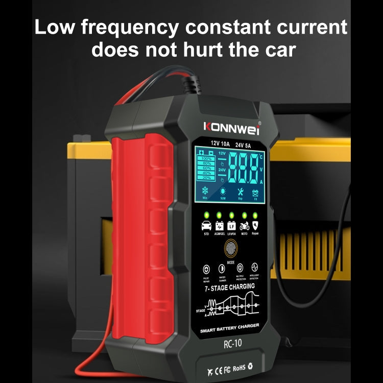KONNWEI RC-10 Chargeur de batterie de voiture 2 pouces Outil de réparation d'impulsions de batterie, Type de prise : Prise RU