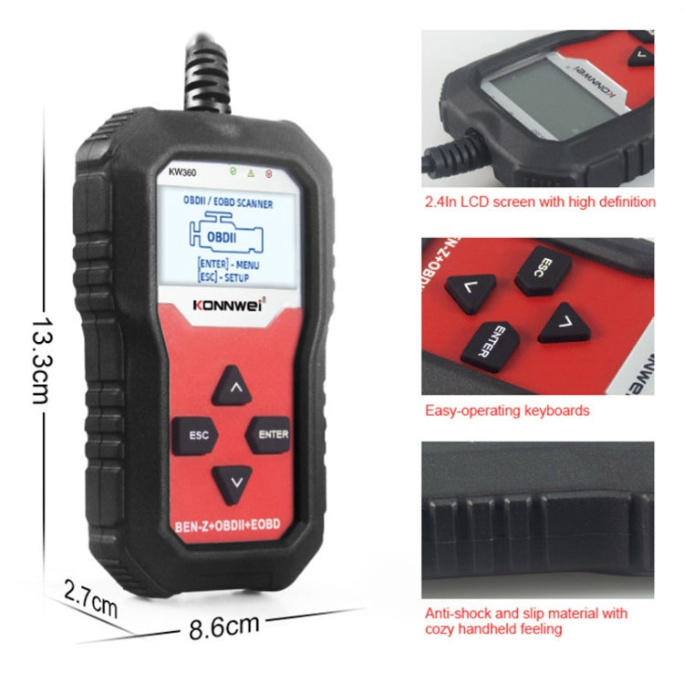 Pour détecteur de panne de voiture OBD2 2,4 pouces KONNWE KW360 Mercedes Benz