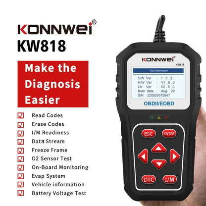 Outil de diagnostic Bluetooth KW818 pour voiture KONNWE OBD2 Détecteur de pannes