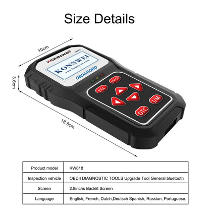 Outil de diagnostic Bluetooth KW818 pour voiture KONNWE OBD2 Détecteur de pannes
