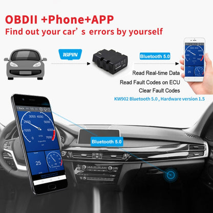 KONNWEI KW902 Bluetooth 5.0 OBD2 Car Fault Diagnostic Scan Tools Support IOS / Android(White)