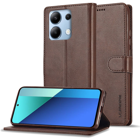 Pour Xiaomi Redmi Note 13 4G LC.IMEEKE Étui de téléphone en cuir texturé de veau (café)