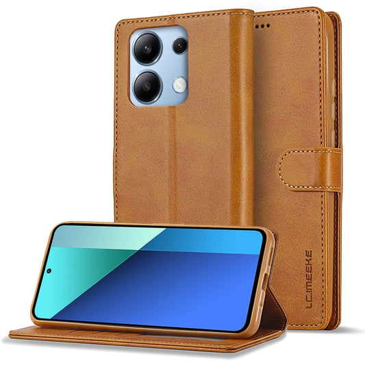 Pour Xiaomi Redmi Note 13 4G LC.IMEEKE Étui de téléphone en cuir texture veau (Marron)
