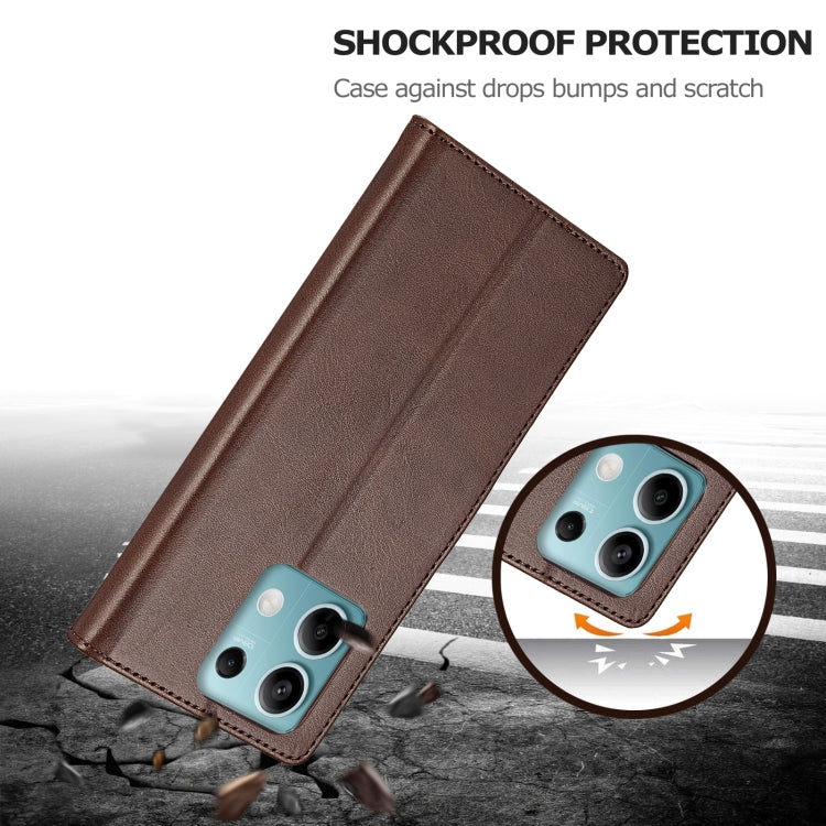 For Xiaomi Redmi Note 13 5G LC.IMEEKE Calf Texture Leather Phone Case(Coffee)