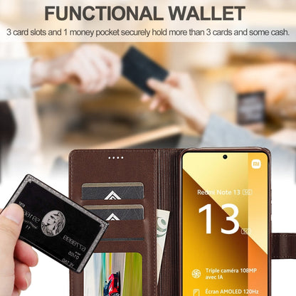 For Xiaomi Redmi Note 13 5G LC.IMEEKE Calf Texture Leather Phone Case(Coffee)