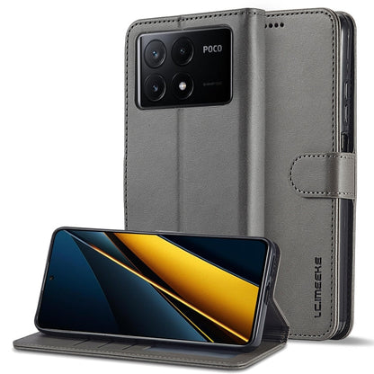 For Xiaomi Poco X6 Pro LC.IMEEKE Calf Texture Leather Phone Case(Grey)