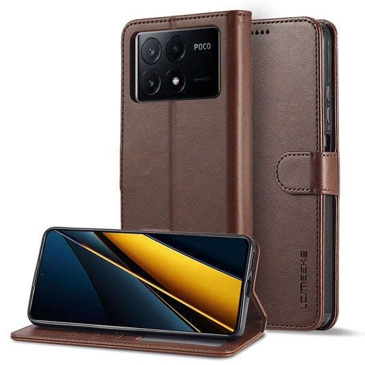 For Xiaomi Poco X6 Pro LC.IMEEKE Calf Texture Leather Phone Case(Coffee)