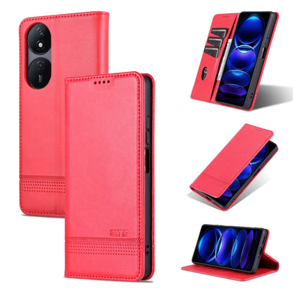 Étui de téléphone en cuir à rabat avec texture magnétique en veau pour Honor Play 50 Plus AZNS (Rouge)