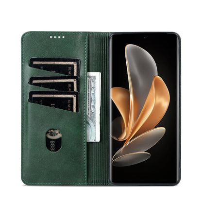 For Honor Magic6 Pro AZNS Magnetic Calf Texture Flip Leather Phone Case(Dark Green)
