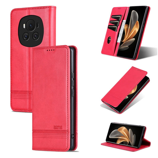 Pour Honor Magic6 AZNS Étui de Téléphone en Cuir à Rabat Magnétique Texture Veau (Rouge)