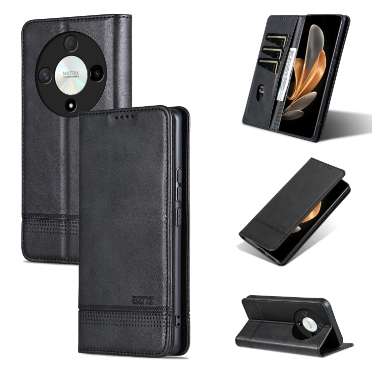 For Honor Magic6 Lite 5G/X9b AZNS Magnetic Calf Texture Flip Leather Phone Case(Black)