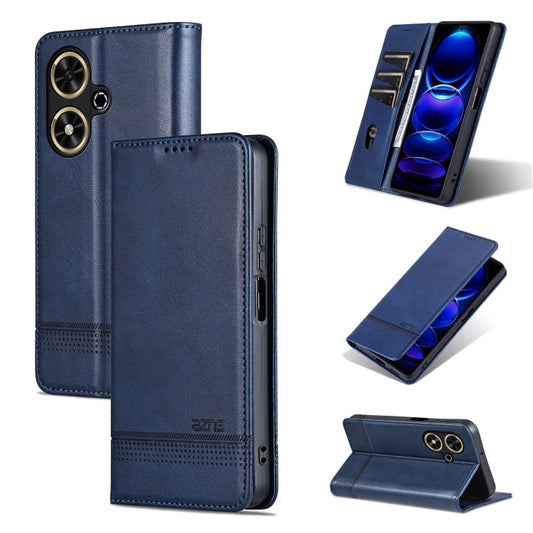 Pour Honor Play 50/Play 50m 5G AZNS Étui de Téléphone en Cuir à Rabat avec Texture Magnétique de Veau (Bleu Foncé)