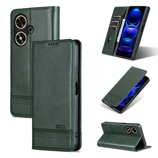 Pour Honor Play 50/Play 50m 5G AZNS Étui de Téléphone en Cuir à Rabat avec Texture de Veau Magnétique (Vert Foncé)
