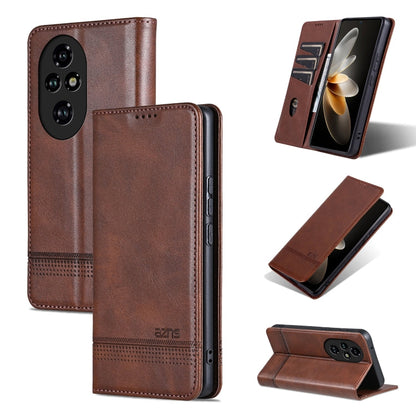 Étui de téléphone à rabat en cuir texturé magnétique pour mollet For Honor 200 AZNS (marron foncé)