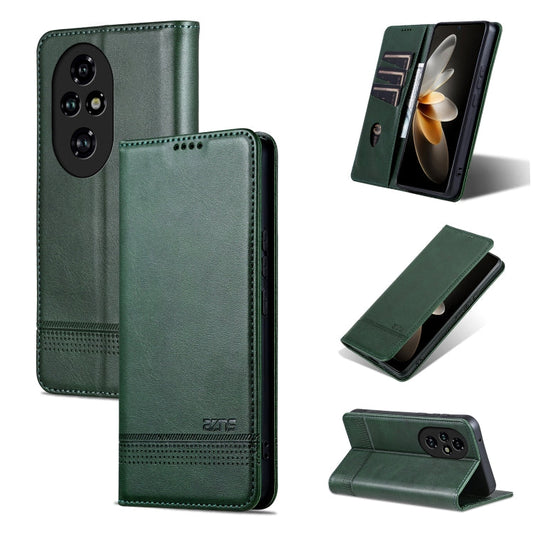 For Honor 200 AZNS Magnetic Calf Texture Flip Leather Phone Case(Dark Green)