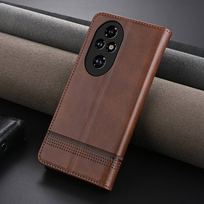 For Honor 200 Pro AZNS Magnetic Calf Texture Flip Leather Phone Case(Dark Brown)