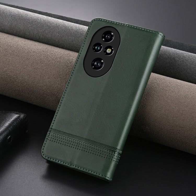 For Honor 200 Pro AZNS Magnetic Calf Texture Flip Leather Phone Case(Dark Green)