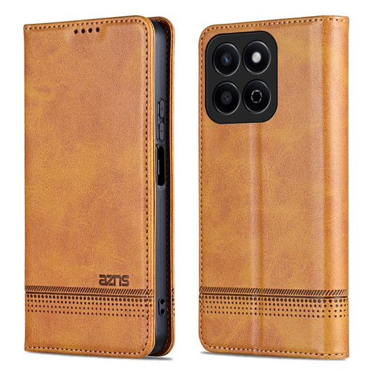 Pour Honor Play 60 Plus AZNS Étui de téléphone à rabat en cuir texturé de veau magnétique (Marron clair)
