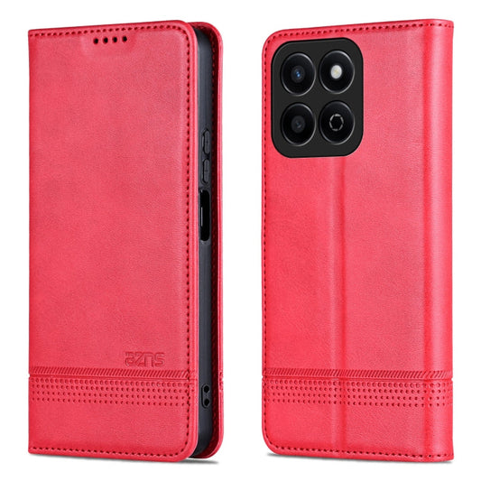Pour Honor Play 60 Plus AZNS Étui portefeuille en cuir texturé à rabat magnétique (rouge)