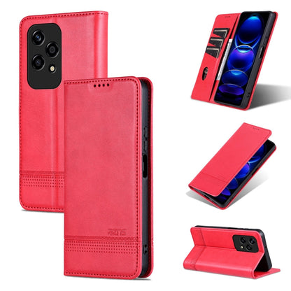 Coque de téléphone à rabat en cuir texturé de veau magnétique AZNS pour Honor 200 Lite (Rouge)