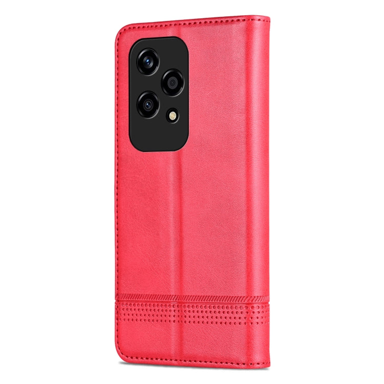 Coque de téléphone à rabat en cuir texturé de veau magnétique AZNS pour Honor 200 Lite (Rouge)