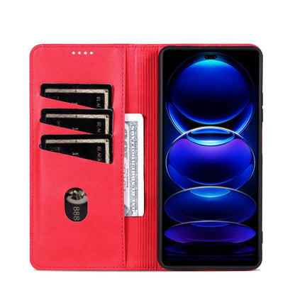 Coque de téléphone à rabat en cuir texturé de veau magnétique AZNS pour Honor 200 Lite (Rouge)