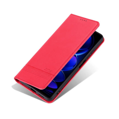 Coque de téléphone à rabat en cuir texturé de veau magnétique AZNS pour Honor 200 Lite (Rouge)