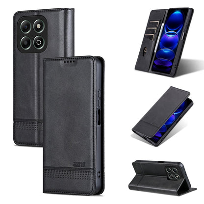 Coque de téléphone à rabat en cuir texturé de veau magnétique AZNS pour Honor X6b (Noir)