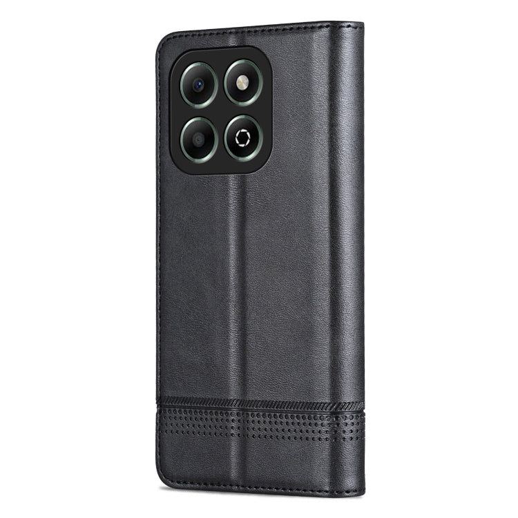 Coque de téléphone à rabat en cuir texturé de veau magnétique AZNS pour Honor X6b (Noir)