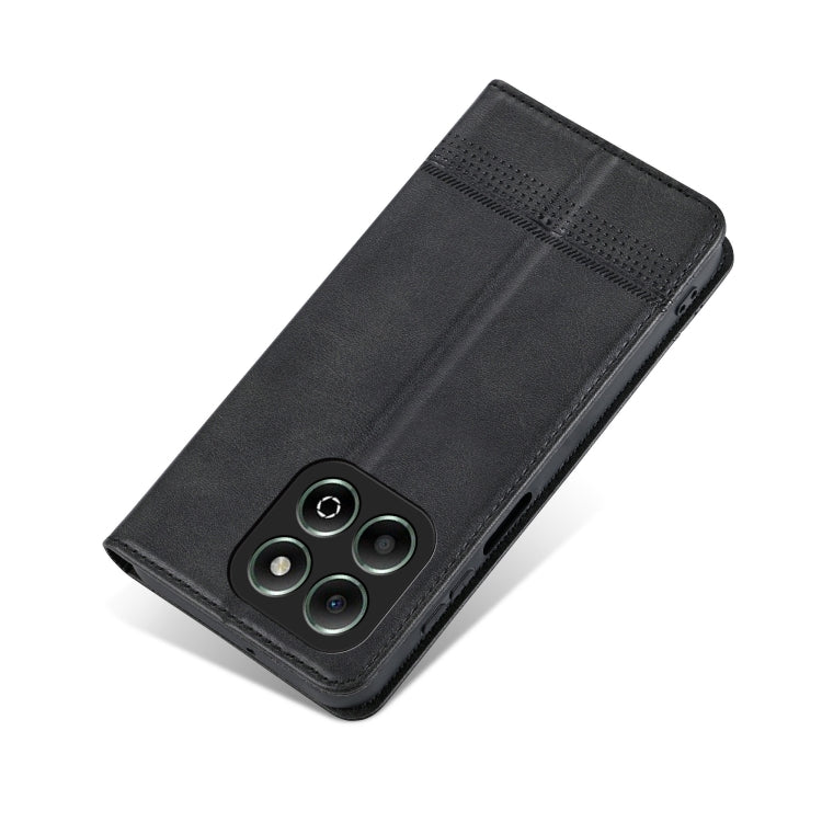 Coque de téléphone à rabat en cuir texturé de veau magnétique AZNS pour Honor X6b (Noir)