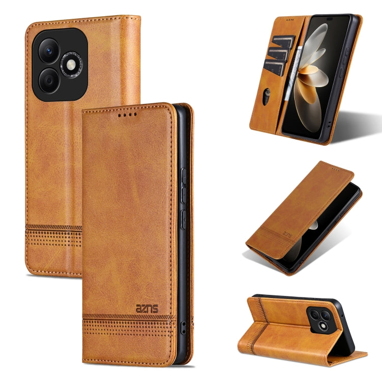 For Honor X60i AZNS Magnetic Calf Texture Flip Leather Phone Case(Light Brown)