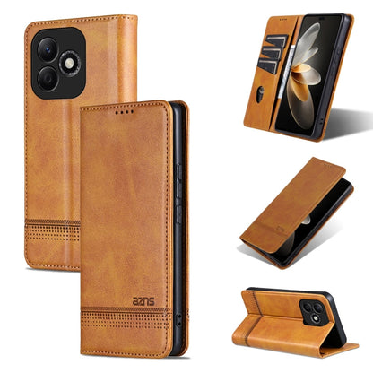 For Honor X60i AZNS Magnetic Calf Texture Flip Leather Phone Case(Light Brown)