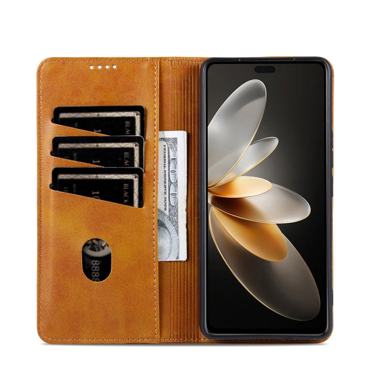 For Honor X60i AZNS Magnetic Calf Texture Flip Leather Phone Case(Light Brown)