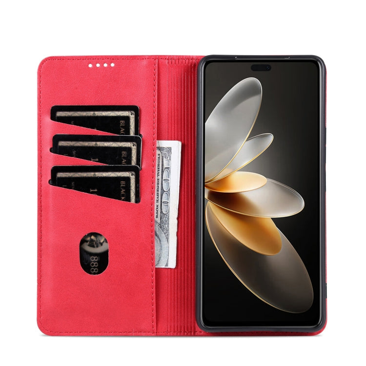 For Honor X60i AZNS Magnetic Calf Texture Flip Leather Phone Case(Red)