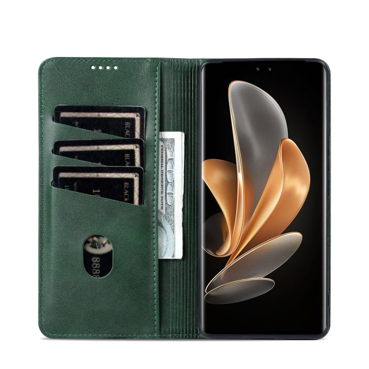 For Honor X60 Pro AZNS Magnetic Calf Texture Flip Leather Phone Case(Dark Green)