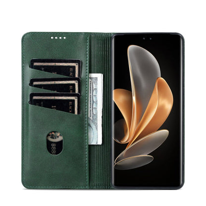 For Honor X60 Pro AZNS Magnetic Calf Texture Flip Leather Phone Case(Dark Green)