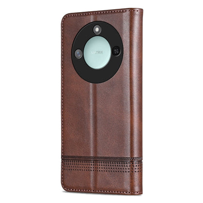 For Honor X60 AZNS Magnetic Calf Texture Flip Leather Phone Case(Dark Brown)