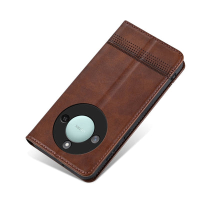 For Honor X60 AZNS Magnetic Calf Texture Flip Leather Phone Case(Dark Brown)