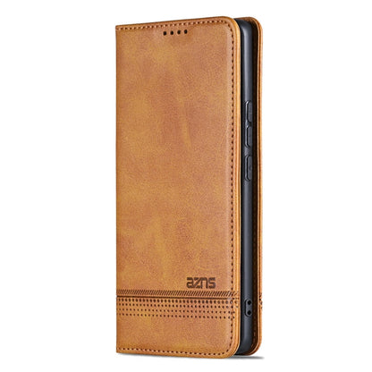 For Honor X60 AZNS Magnetic Calf Texture Flip Leather Phone Case(Light Brown)
