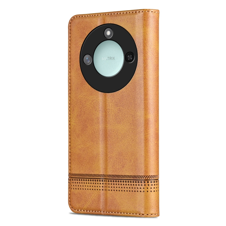 For Honor X60 AZNS Magnetic Calf Texture Flip Leather Phone Case(Light Brown)