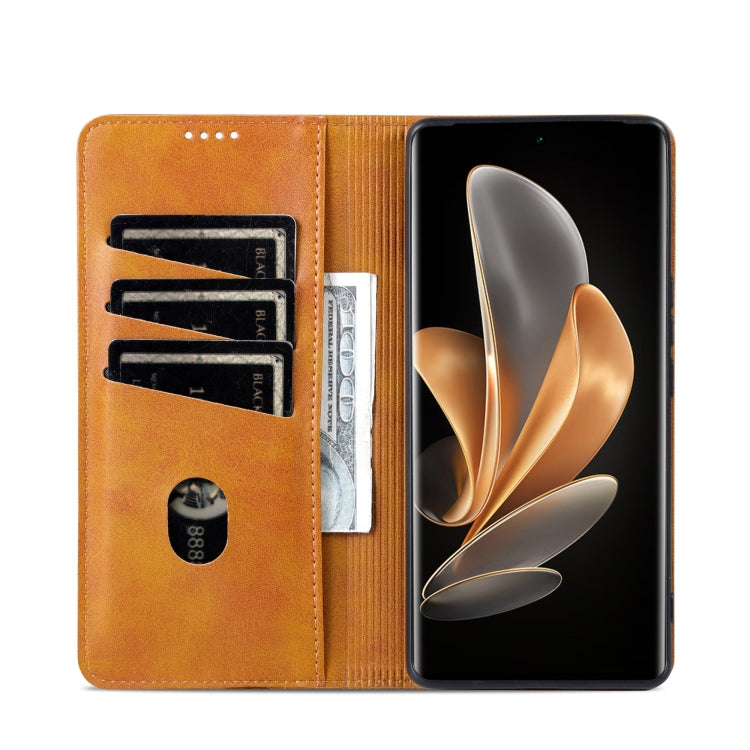 For Honor X60 AZNS Magnetic Calf Texture Flip Leather Phone Case(Light Brown)