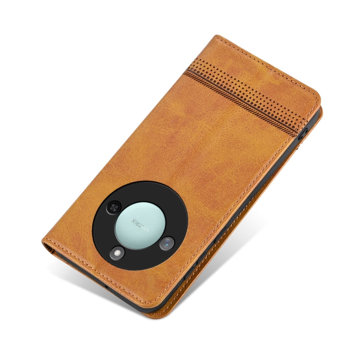 For Honor X60 AZNS Magnetic Calf Texture Flip Leather Phone Case(Light Brown)