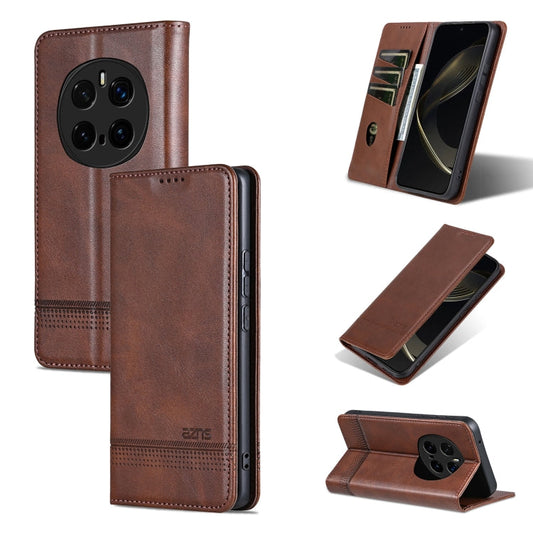 Pour Honor Magic7 Pro AZNS Coque de téléphone en cuir à rabat magnétique texturé veau (Marron foncé)
