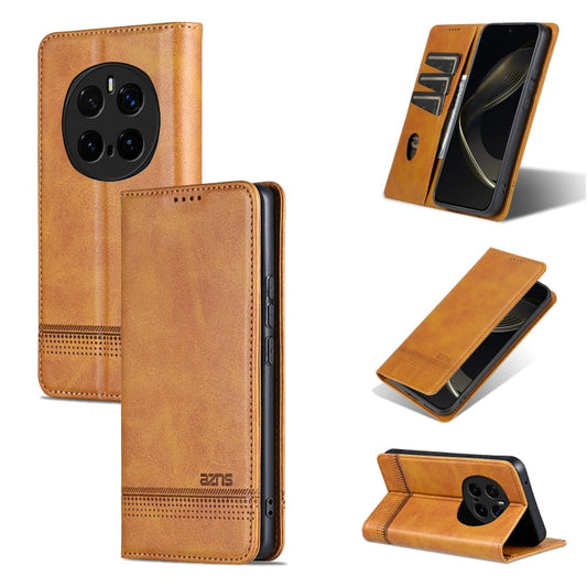 Pour coque de téléphone en cuir rabattable For Honor Magic7 Pro AZNS à texture veau magnétique (marron clair)