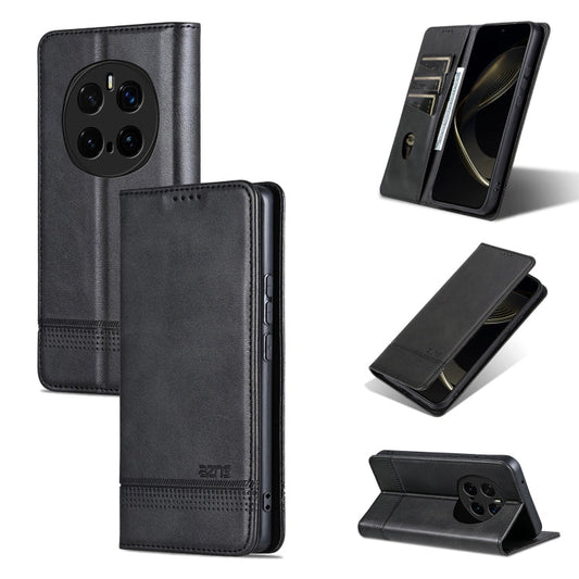 Pour le Honor Magic7 Pro AZNS Étui portefeuille en cuir texturé de veau magnétique (noir)