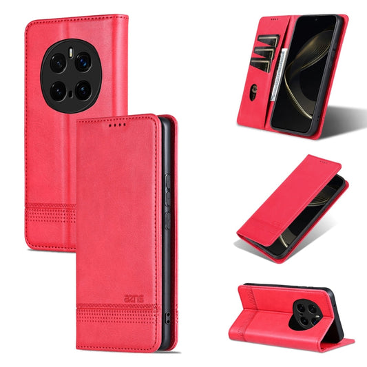 Pour l'étui de téléphone en cuir à rabat texturé veau magnétique AZNS pour Honor Magic7 Pro (rouge)